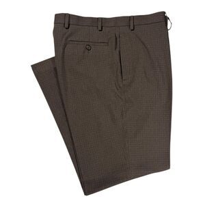 Ralph Lauren Mens Dress Pants 36x30 Brown Plaid Poly Rayon Flat Front Trousers